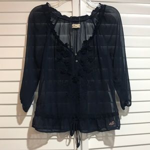 Hollister embroidered button up long sleeve